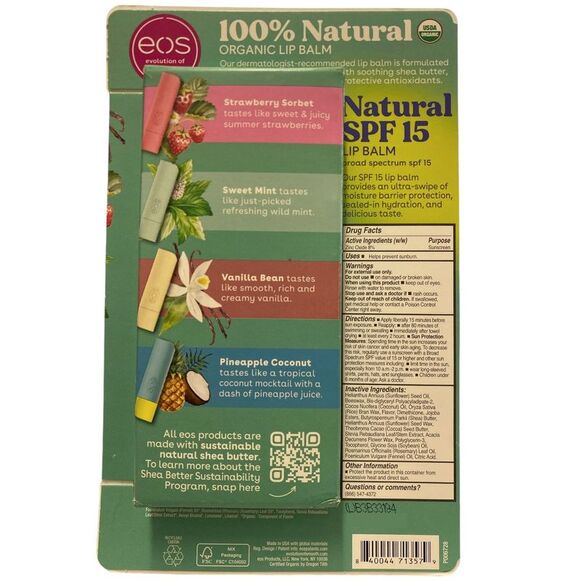 EOS Natural Shea Hypoallergenic Sensitive Skin Lip Balm Variety Pack, .14oz, 8pk - Picture 2 of 3